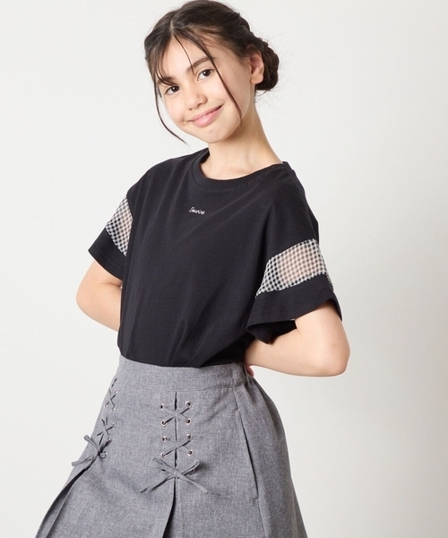 a.v.v（アーヴェヴェ）の「【累計1万枚販売/接触冷感/ジメジメ対策/毛玉になりにくい/安心の綿100％】[100-130]シアーギンガムキリカエスリーブＴシャツ（Tシャツ/カットソー・キッズ・ライトピンク/ブラック/ホワイト/ダークインディゴブルー・100/110/120/130）」の3枚目の写真