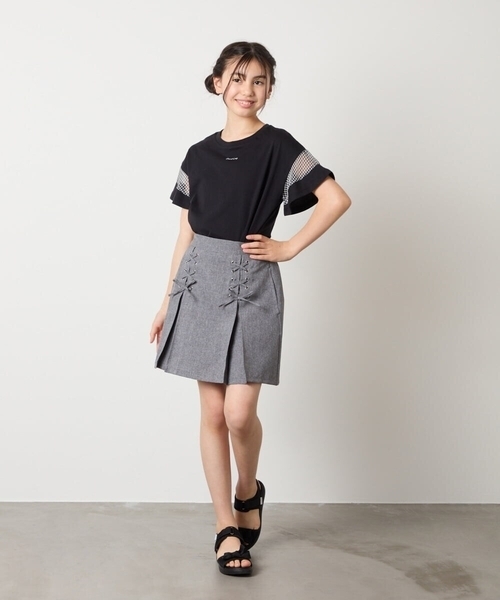 a.v.v（アーヴェヴェ）の「【累計1万枚販売/接触冷感/ジメジメ対策/毛玉になりにくい/安心の綿100％】[100-130]シアーギンガムキリカエスリーブＴシャツ（Tシャツ/カットソー・キッズ・ライトピンク/ブラック/ホワイト/ダークインディゴブルー・100/110/120/130）」の6枚目の写真