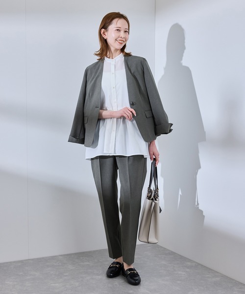 ROPE' PICNIC（ロペピクニック）の「【UV対応】【リネンライク・シリーズ】ノーラペルジャケット/通勤・セットアップ対応（ノーカラージャケット・レディース・ダークブラウン/ネイビー/グレー/グレー系その他・40/38/36）」の5枚目の写真