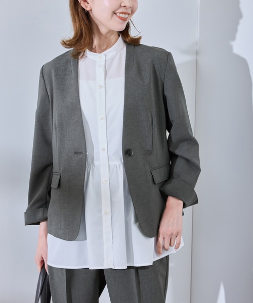 ROPE' PICNIC（ロペピクニック）の「【UV対応】【リネンライク・シリーズ】ノーラペルジャケット/通勤・セットアップ対応（ノーカラージャケット・レディース・ダークブラウン/ネイビー/グレー/グレー系その他・40/38/36）」の7枚目の写真