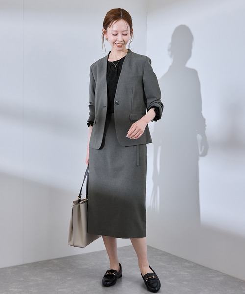 ROPE' PICNIC（ロペピクニック）の「【UV対応】【リネンライク・シリーズ】ノーラペルジャケット/通勤・セットアップ対応（ノーカラージャケット・レディース・ダークブラウン/ネイビー/グレー/グレー系その他・40/38/36）」の12枚目の写真