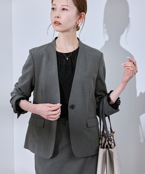 ROPE' PICNIC（ロペピクニック）の「【UV対応】【リネンライク・シリーズ】ノーラペルジャケット/通勤・セットアップ対応（ノーカラージャケット・レディース・ダークブラウン/ネイビー/グレー/グレー系その他・40/38/36）」の13枚目の写真