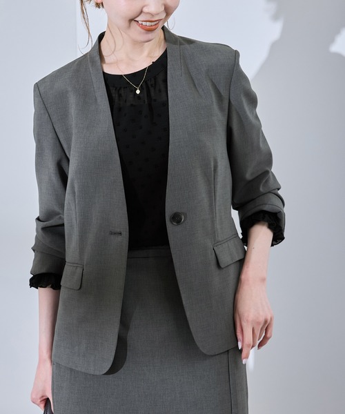 ROPE' PICNIC（ロペピクニック）の「【UV対応】【リネンライク・シリーズ】ノーラペルジャケット/通勤・セットアップ対応（ノーカラージャケット・レディース・ダークブラウン/ネイビー/グレー/グレー系その他・40/38/36）」の14枚目の写真