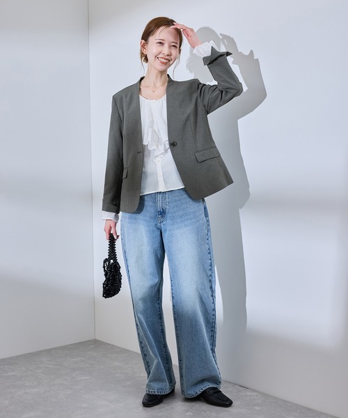 ROPE' PICNIC（ロペピクニック）の「【UV対応】【リネンライク・シリーズ】ノーラペルジャケット/通勤・セットアップ対応（ノーカラージャケット・レディース・ダークブラウン/ネイビー/グレー/グレー系その他・40/38/36）」の16枚目の写真