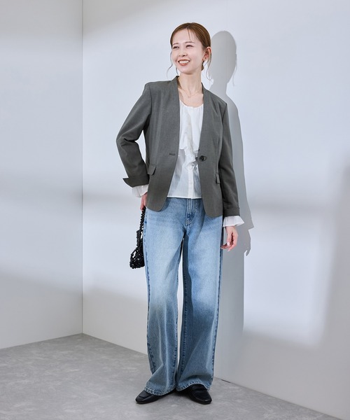 ROPE' PICNIC（ロペピクニック）の「【UV対応】【リネンライク・シリーズ】ノーラペルジャケット/通勤・セットアップ対応（ノーカラージャケット・レディース・ダークブラウン/ネイビー/グレー/グレー系その他・40/38/36）」の17枚目の写真