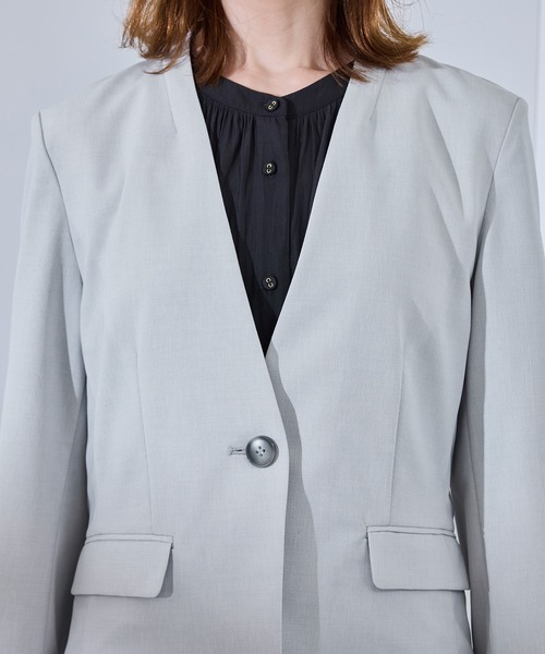 ロペピクニック　パンツセットアップ　グレー　S リネンライクノーラペルジャケット ROPE' PICNIC｜【UV対応】【リネンライク・シリーズ】ノーラペル