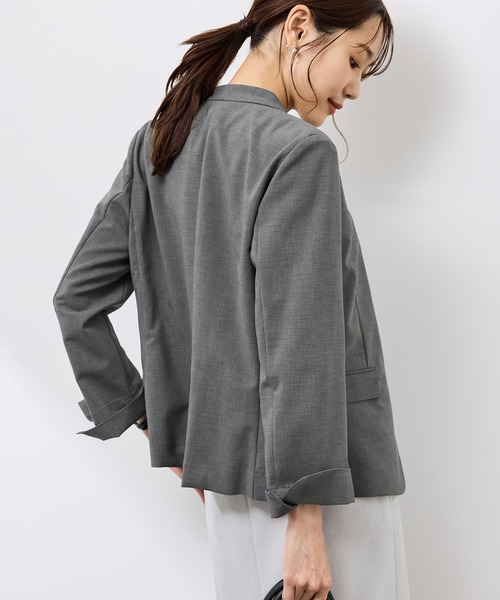 ロペピクニック　パンツセットアップ　グレー　S リネンライクノーラペルジャケット セール】【UV対応】【リネンライク・シリーズ】ノーラペル