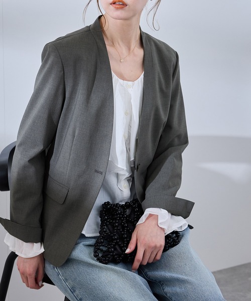 UV対応】【リネンライク・シリーズ】ノーラペルジャケット/通勤