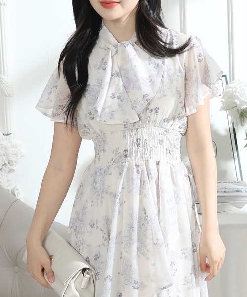 Lace Ladies(レースレディース)の「花柄 ボウタイリボン フレア袖 ティアード ワンピース(ワンピース・レディース・ブルーグレー/ブラック/アイボリー・S/FREE)」の17枚目の写真