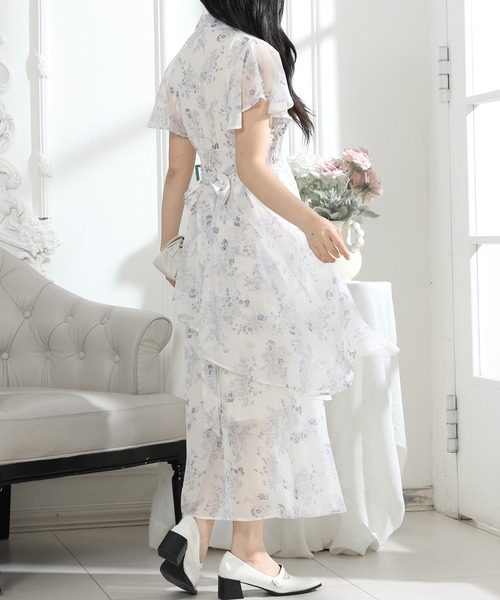 Lace Ladies(レースレディース)の「花柄 ボウタイリボン フレア袖 ティアード ワンピース(ワンピース・レディース・ブルーグレー/ブラック/アイボリー・S/FREE)」の18枚目の写真