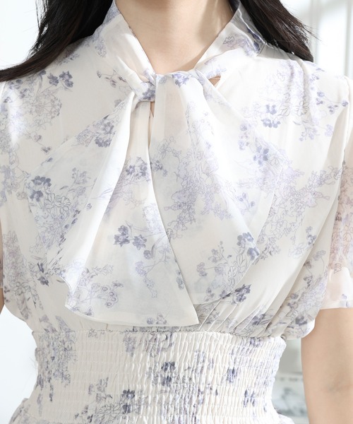 Lace Ladies(レースレディース)の「花柄 ボウタイリボン フレア袖 ティアード ワンピース(ワンピース・レディース・ブルーグレー/ブラック/アイボリー・S/FREE)」の20枚目の写真