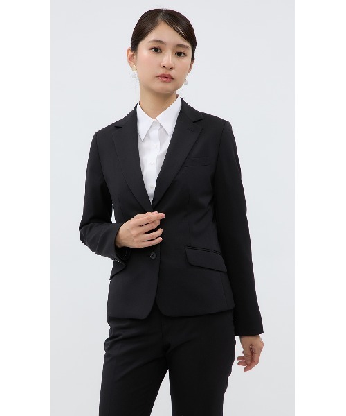 AOYAMA(アオヤマ)の「【テーラードジャケット】自宅で洗える!ベーシックジャケット・黒/無地|セットアップ対応可|リクルートからビジネスまで!(スーツジャケット・レディース・ブラック・15号/13号/11号/9号/7号/5号/17号)」の1枚目の写真