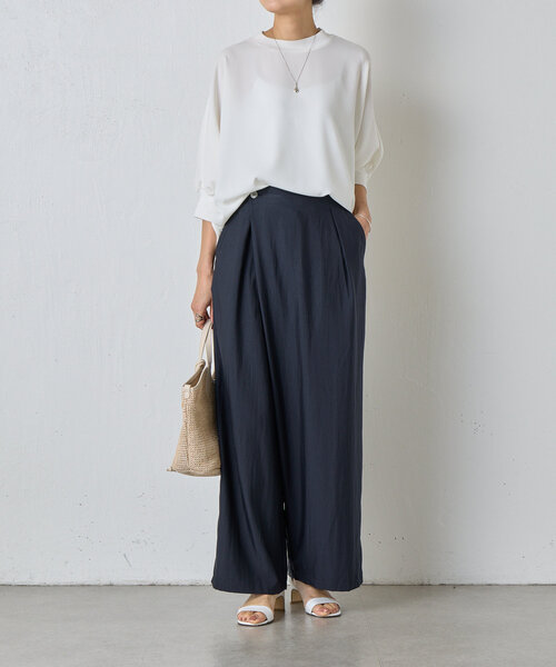 ビアズリー ◡̈ パンツ　ワイド ビアズリー BEARDSLEY ラップワイドパンツ （navy