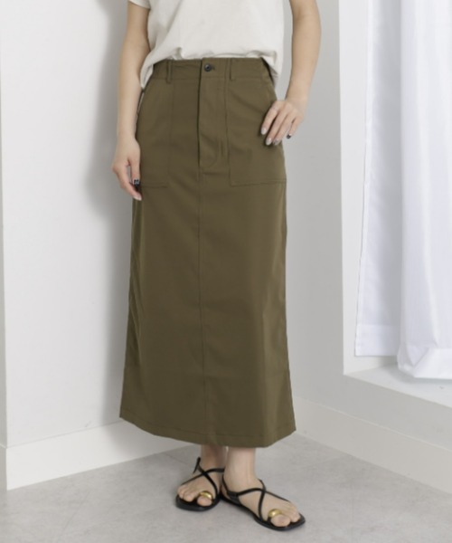 UNDOVE(アンドゥーブ)の「〈UNDOVE〉【UVカット/はっ水/ストレッチ/ペンシルスカート/タイトスカート/スリット入り/ポケット有/カジュアル】ハイウエストベイカースカート(スカート・レディース・カーキ/ブラック・MEDIUM/LARGE/X-LARGE)」の6枚目の写真