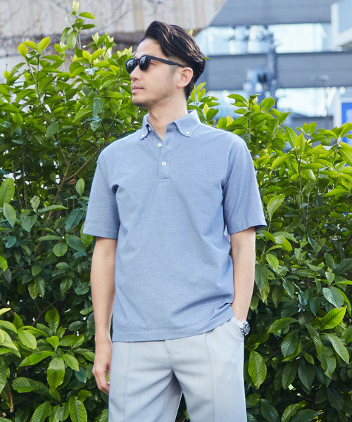 MEN'S MELROSE（メンズメルローズ）の「《WEB限定》COOLMAXカノコ半袖ボタンダウンポロシャツ | 吸水速乾（ポロシャツ・メンズ・ブラック/ネイビー/ブルー・4/2/5/3）」の14枚目の写真