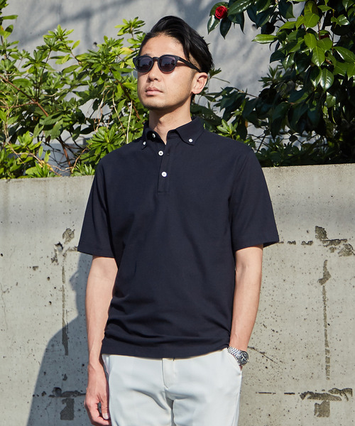 MEN'S MELROSE（メンズメルローズ）の「《WEB限定》COOLMAXカノコ半袖ボタンダウンポロシャツ | 吸水速乾（ポロシャツ・メンズ・ブラック/ネイビー/ブルー・4/2/5/3）」の9枚目の写真