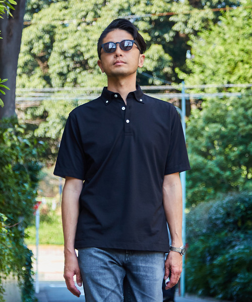 MEN'S MELROSE（メンズメルローズ）の「《WEB限定》COOLMAXカノコ半袖ボタンダウンポロシャツ | 吸水速乾（ポロシャツ・メンズ・ブラック/ネイビー/ブルー・4/2/5/3）」の4枚目の写真