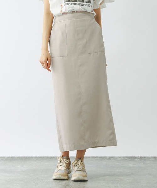 GLOBAL WORK（グローバルワーク）の「スタイルアップリネンIラインスカート/290046（スカート・レディース・ブラック/グレー系その他/オリーブ・MEDIUM/LARGE）」の3枚目の写真
