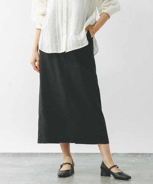 GLOBAL WORK（グローバルワーク）の「スタイルアップリネンIラインスカート/290046（スカート・レディース・ブラック/グレー系その他/オリーブ・MEDIUM/LARGE）」の2枚目の写真