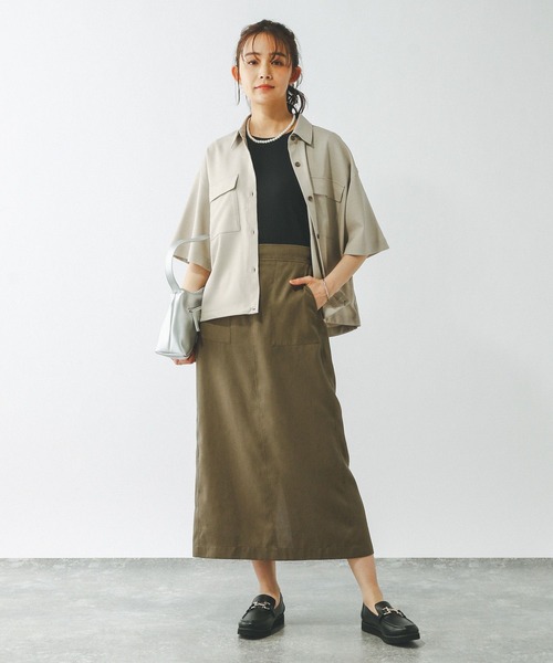 GLOBAL WORK（グローバルワーク）の「スタイルアップリネンIラインスカート/290046（スカート・レディース・ブラック/グレー系その他/オリーブ・MEDIUM/LARGE）」の17枚目の写真