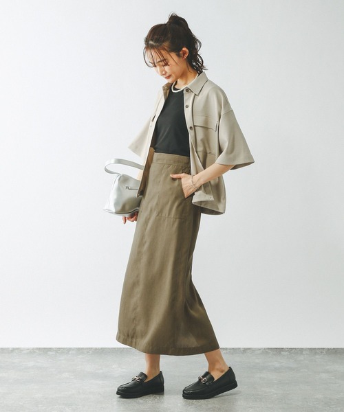 GLOBAL WORK（グローバルワーク）の「スタイルアップリネンIラインスカート/290046（スカート・レディース・ブラック/グレー系その他/オリーブ・MEDIUM/LARGE）」の15枚目の写真