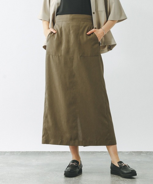 GLOBAL WORK（グローバルワーク）の「スタイルアップリネンIラインスカート/290046（スカート・レディース・ブラック/グレー系その他/オリーブ・MEDIUM/LARGE）」の16枚目の写真