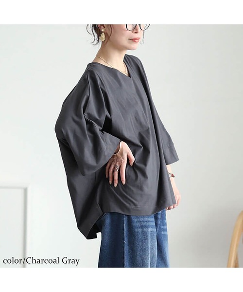 GOLDJAPAN(ゴールドジャパン)の「Vネックワイド袖ドルマンコットンカットソー【大きいサイズ対応】(Tシャツ/カットソー・レディース・ミント/ベージュ系/オフホワイト/チャコールグレー/ブラック・LL~3L/4L~5L)」の13枚目の写真