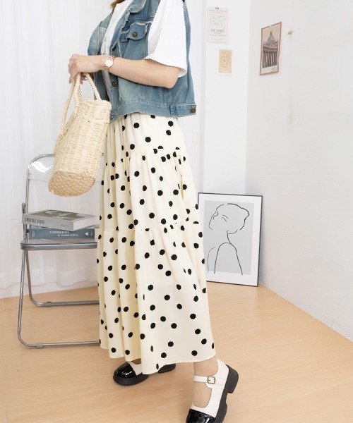 Miniministore(ミニミニストア)の「ドット柄ティアードスカートフレアスカート(スカート・レディース・アイボリー/ブラック・L/M)」の22枚目の写真