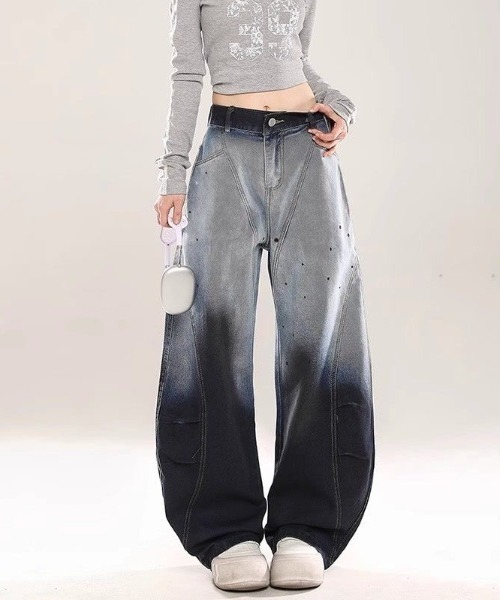 FreeZone(フリーゾーン)の「インクグラデーションワイドテーパードデニム(デニムパンツ・メンズ・ブルー・S/M/L)」の12枚目の写真