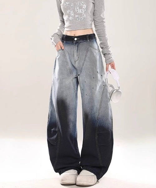 FreeZone(フリーゾーン)の「インクグラデーションワイドテーパードデニム(デニムパンツ・メンズ・ブルー・S/M/L)」の11枚目の写真