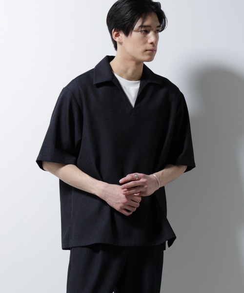 NANO universe(ナノユニバース)の「「MC」coveross(R)EOS ポリエステル ブッチャースキッパーシャツ(シャツ/ブラウス・メンズ・チャコール/ネイビー・L/M)」の1枚目の写真