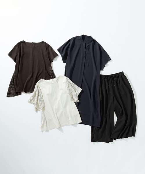 23区 L(ニジュウサンクオオキイサイズ)の「【Lサイズ限定/吸水速乾/UVカット/接触冷感/】ストレッチジョーゼット 半袖ワンピース(ワンピース・レディース・ネイビー系/ブラック系・44/46)」の14枚目の写真