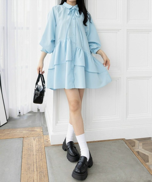 clear（クリア）の「マルチwayリボン付きミニワンピ&ビスチェセット[チュール アシメ ガーリー セットアップ]≪再入荷≫（ワンピース・レディース・オフホワイト/サックスブルー/イエロー・F）」の5枚目の写真