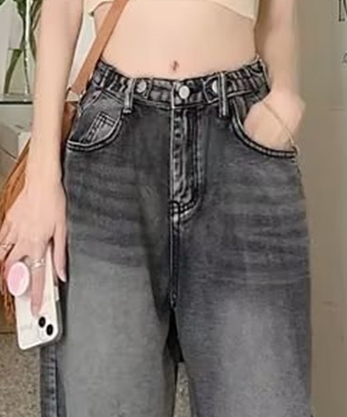 DAY CLOSET(デイ クローゼット)の「レディース ウエスト調節可能ダメージウォッシュ加工デニムパンツ(デニムパンツ・レディース・ブルー/ブラック・2XL/XL/M/S/L)」の4枚目の写真