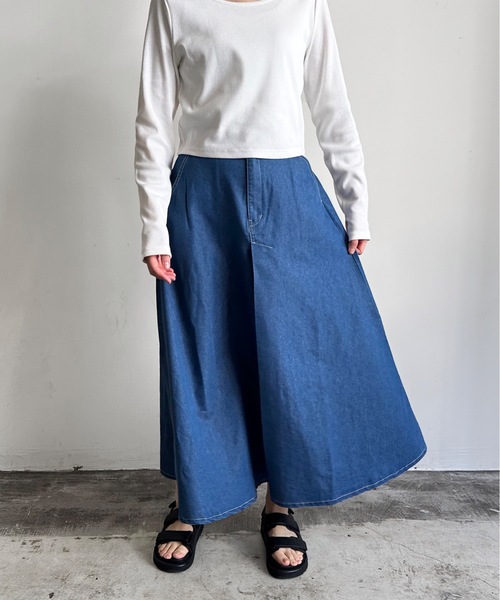 vent blanc(ヴァンブラン)の「SF : denicher 6oz DENIMフロントタックSK(デニムスカート・レディース・インディゴブルー/ダークインディゴブルー・FREE)」の1枚目の写真