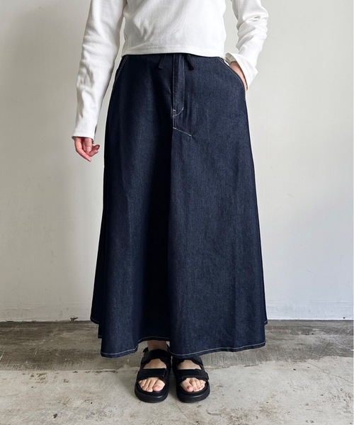 vent blanc(ヴァンブラン)の「SF : denicher 6oz DENIMフロントタックSK(デニムスカート・レディース・インディゴブルー/ダークインディゴブルー・FREE)」の2枚目の写真