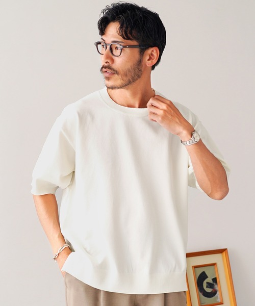 jiggys shop（ジギーズショップ）の「クルーネック サマーニット 5分袖Tシャツ（ニット/セーター・メンズ・ホワイト/チャコールグレー/グレー系その他/ホワイト系その他2/ホワイト系その他/ブラック系その他/ライトブルー/ブラック・MEDIUM/LARGE/X-LARGE）」の9枚目の写真