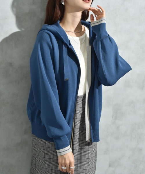 INTERPLANET（インタープラネット）の「超軽量ラメ配色ラインパーカー（パーカー・レディース・ブラック/アイボリー/インディゴブルー/ブラウン・FREE）」の21枚目の写真