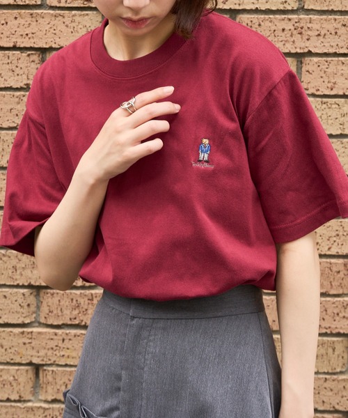 THE FINAL VIEW(ザファイナルビュー)の「【THE FINAL VIEW】TEDDY BEAR ワンポイント刺繍 Tシャツ テディベア ユニセックス(Tシャツ/カットソー・レディース・ブラック/ホワイト/ネイビー/ベージュ/カーキ/ベビーピンク/バーガンディー/スミクロ・S/M/L/XL)」の14枚目の写真