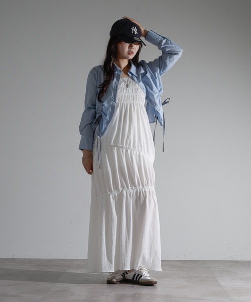 apres jour mignon（アプレジュールミニョン）の「シャーリングキャミワンピース【ZOZOTOWN限定アイテム】（ワンピース・レディース・レッド/ネイビー/オフホワイト・SMALL/X-LARGE/MEDIUM）」の10枚目の写真