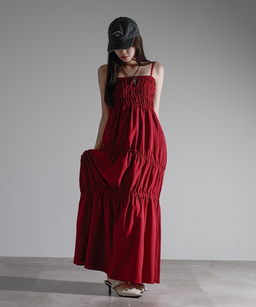 apres jour mignon（アプレジュールミニョン）の「シャーリングキャミワンピース【ZOZOTOWN限定アイテム】（ワンピース・レディース・レッド/ネイビー/オフホワイト・SMALL/X-LARGE/MEDIUM）」の19枚目の写真