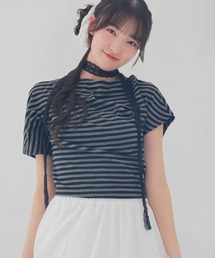 SPINNS（スピンズ）の「【セットアイテム】ウィッシュコア 半袖カットソー/ワイドネック/オフショルカットソー/レースタイ付き/細マフラー付き/無地・ボーダー（Tシャツ/カットソー）」