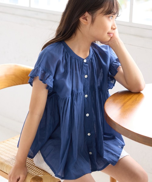 ROPE' PICNIC（ロペピクニック）の「【KIDS/キッズ】コットンボイルギャザーブラウス/リンクコーデ（シャツ/ブラウス・キッズ・ブラック/オフホワイト/ブルー・S/M/L）」の3枚目の写真