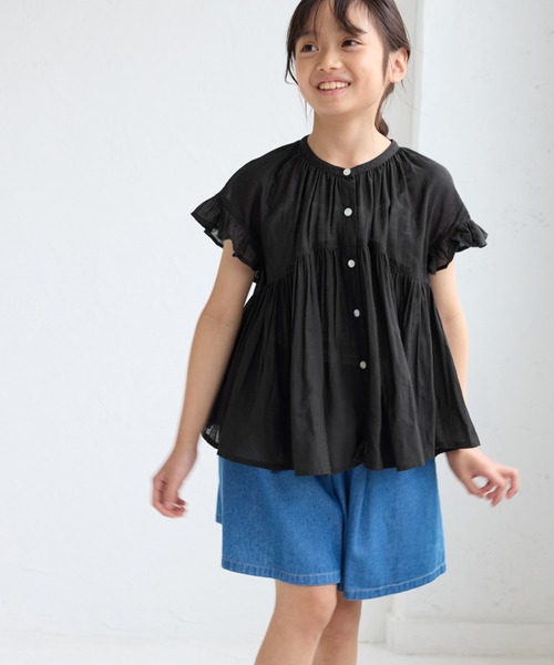 ROPE' PICNIC（ロペピクニック）の「【KIDS/キッズ】コットンボイルギャザーブラウス/リンクコーデ（シャツ/ブラウス・キッズ・ブラック/オフホワイト/ブルー・S/M/L）」の2枚目の写真