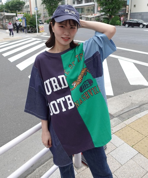 ArguE CulturE レイヤード風 Tシャツ 切替 おしゃれ スウェット Argue Culture レイヤード風スウェットロンTカジュアルロゴ入り
