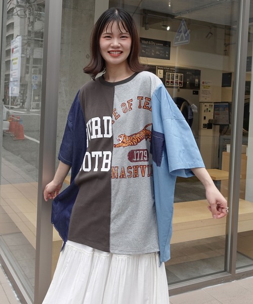 デニムリメイク風切り替えTシャツ（Tシャツ/カットソー