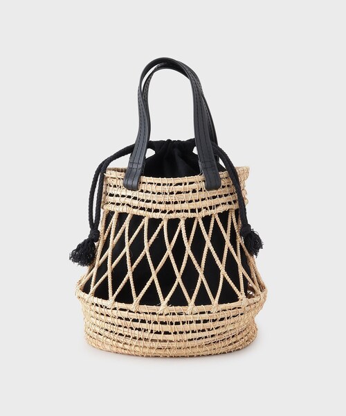 GALLEST(ギャレスト)の「天然草ラウンドかごバッグ(ハンドバッグ・レディース・ブラック/オフホワイト・00)」の2枚目の写真