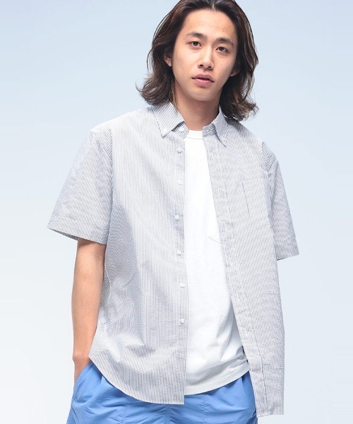 セール】CREW COOLMAX シアサッカー ボタンダウン 半袖 シャツ