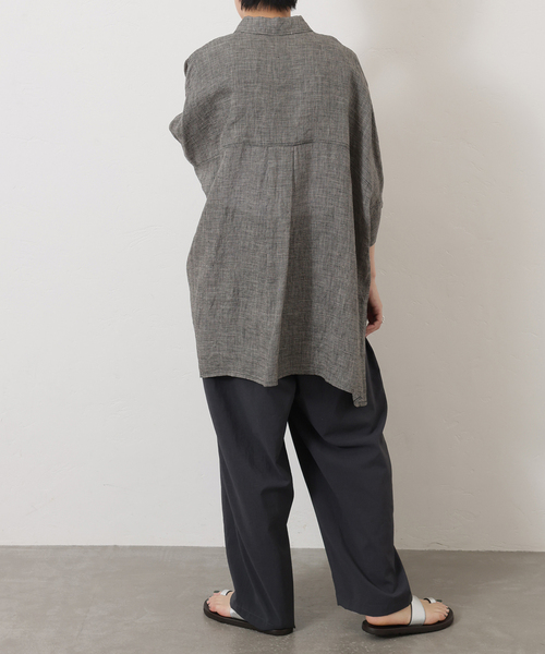 JOURNAL STANDARD LUXE（ジャーナルスタンダード　ラックス）の「60リネンガーゼ ワイドシャツ（シャツ/ブラウス・レディース・ベージュ/ブラック・FREE）」の6枚目の写真