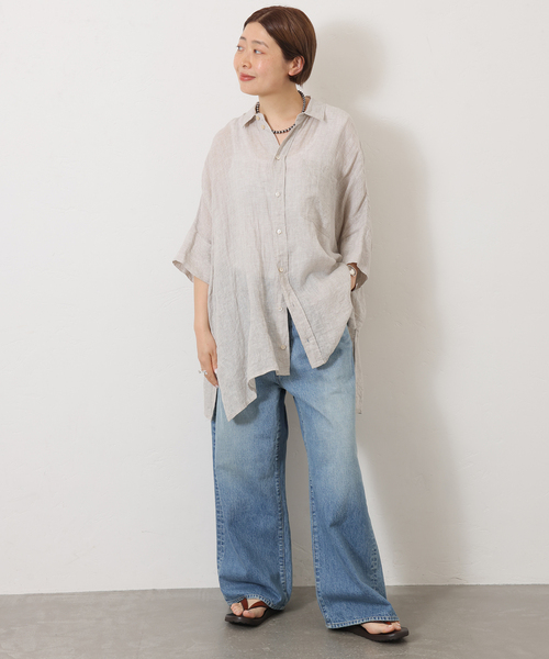 JOURNAL STANDARD LUXE（ジャーナルスタンダード　ラックス）の「60リネンガーゼ ワイドシャツ（シャツ/ブラウス・レディース・ベージュ/ブラック・FREE）」の7枚目の写真